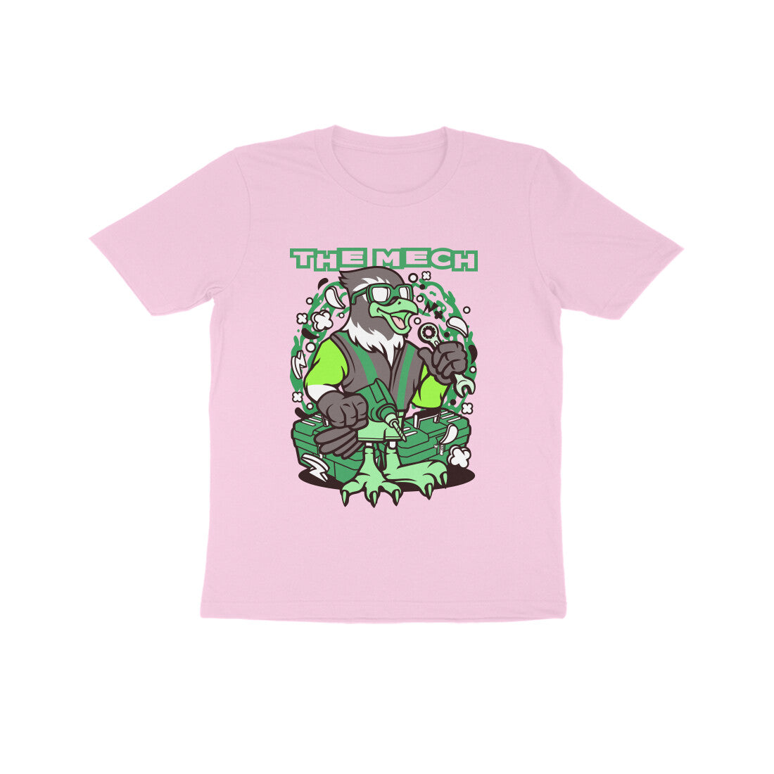 Kids' Half Sleeve Round Neck Tshirt β Green Bird Mech puraidoprints