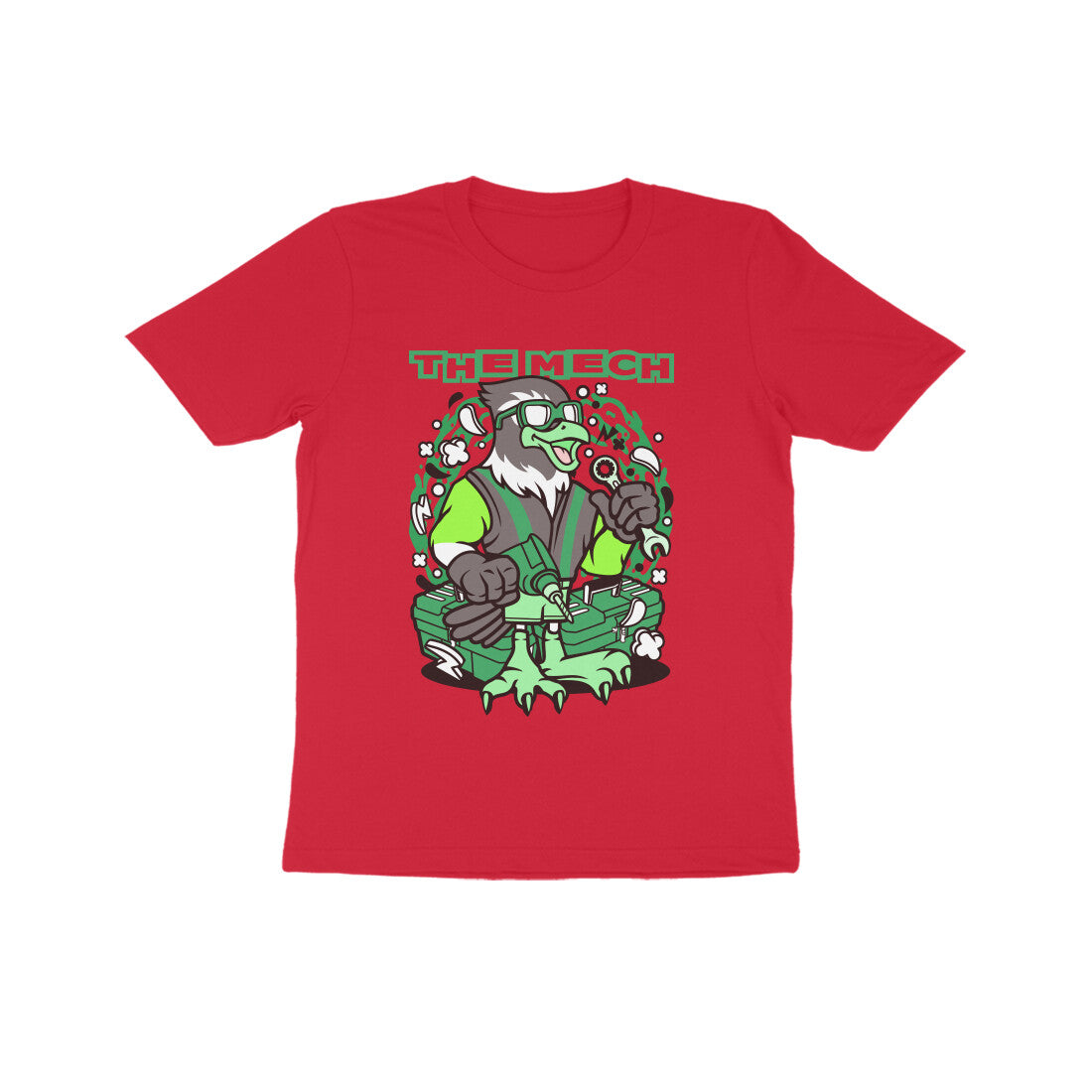 Kids' Half Sleeve Round Neck Tshirt β Green Bird Mech puraidoprints