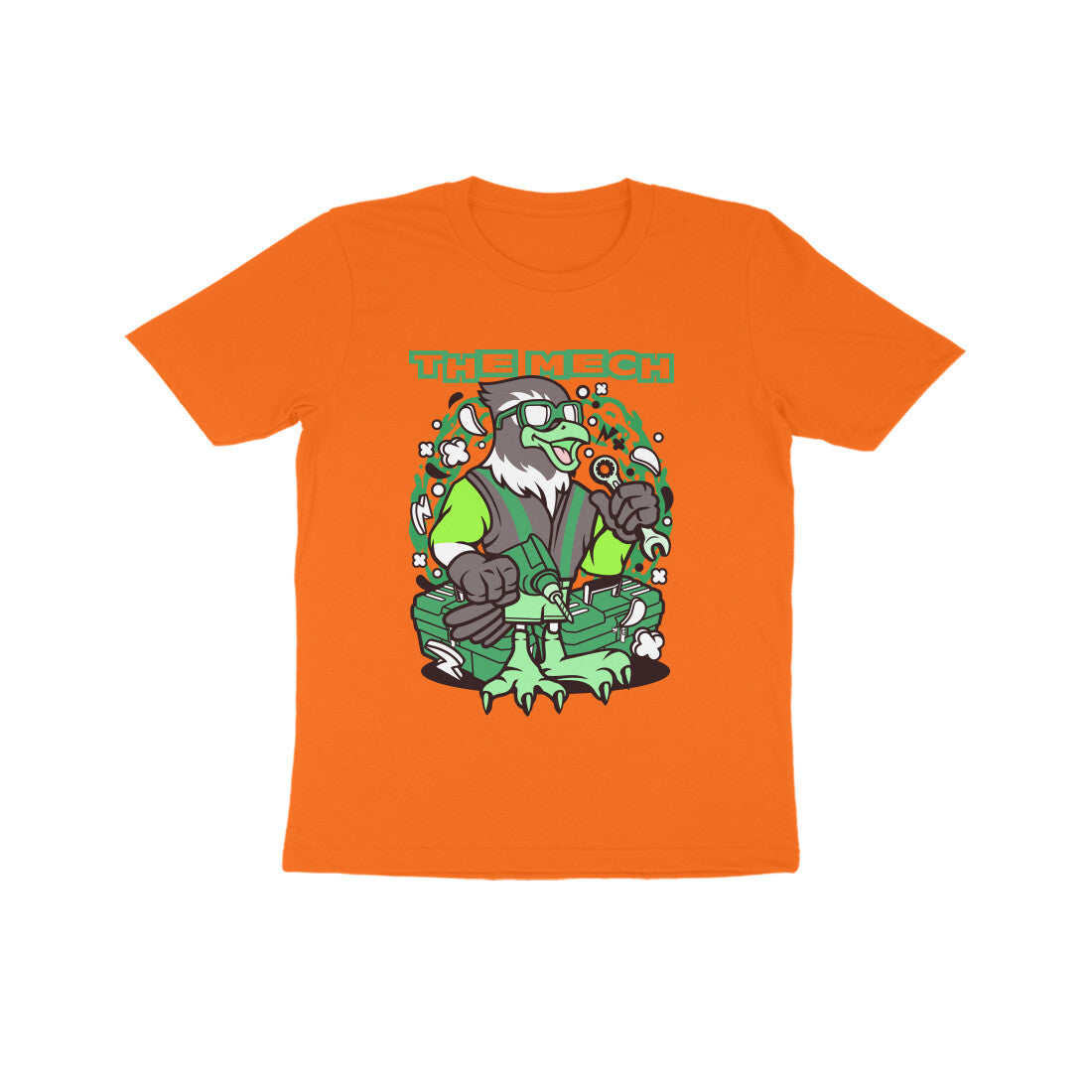 Kids' Half Sleeve Round Neck Tshirt β Green Bird Mech puraidoprints