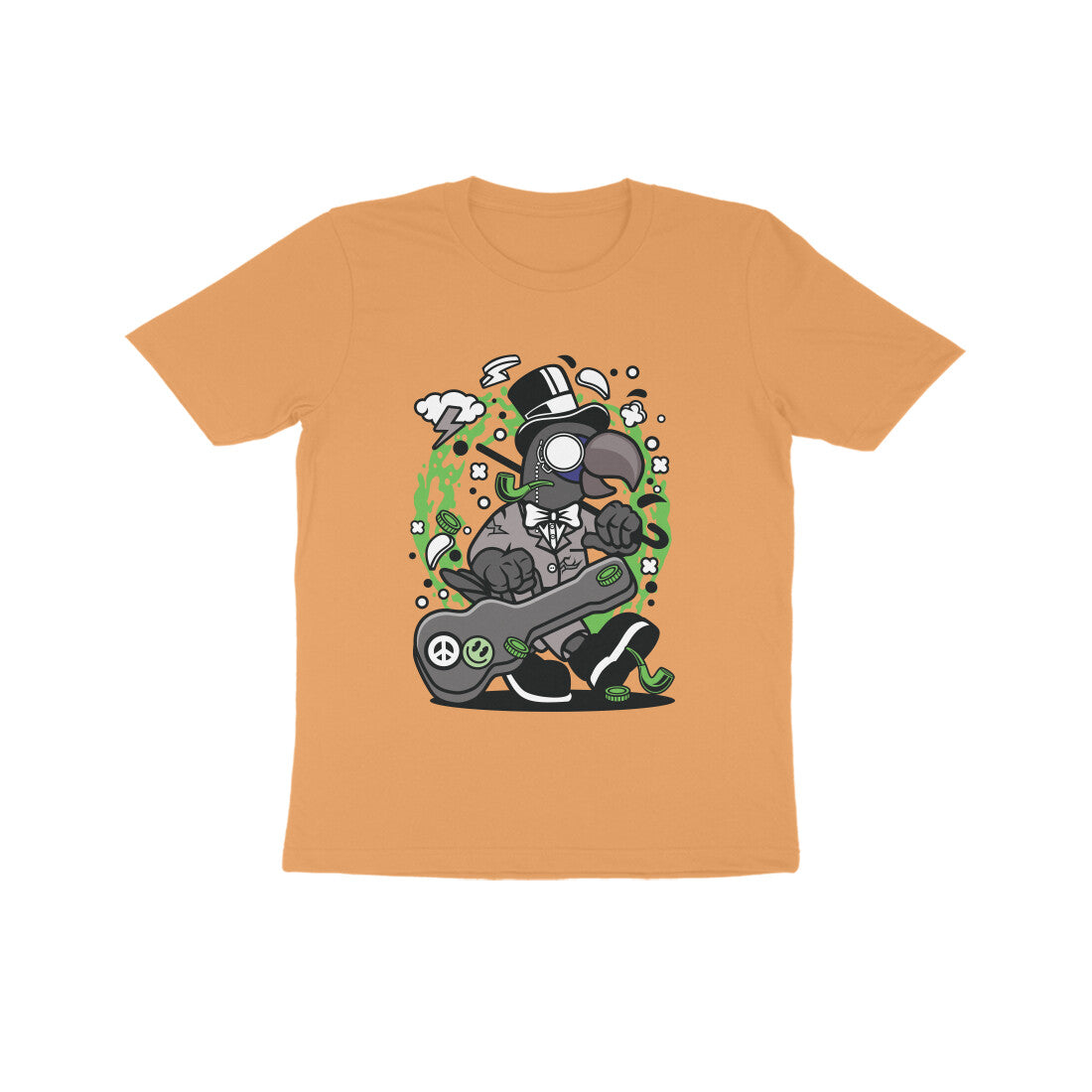Kids' Half Sleeve Round Neck Tshirt β Green Bird Musician puraidoprints