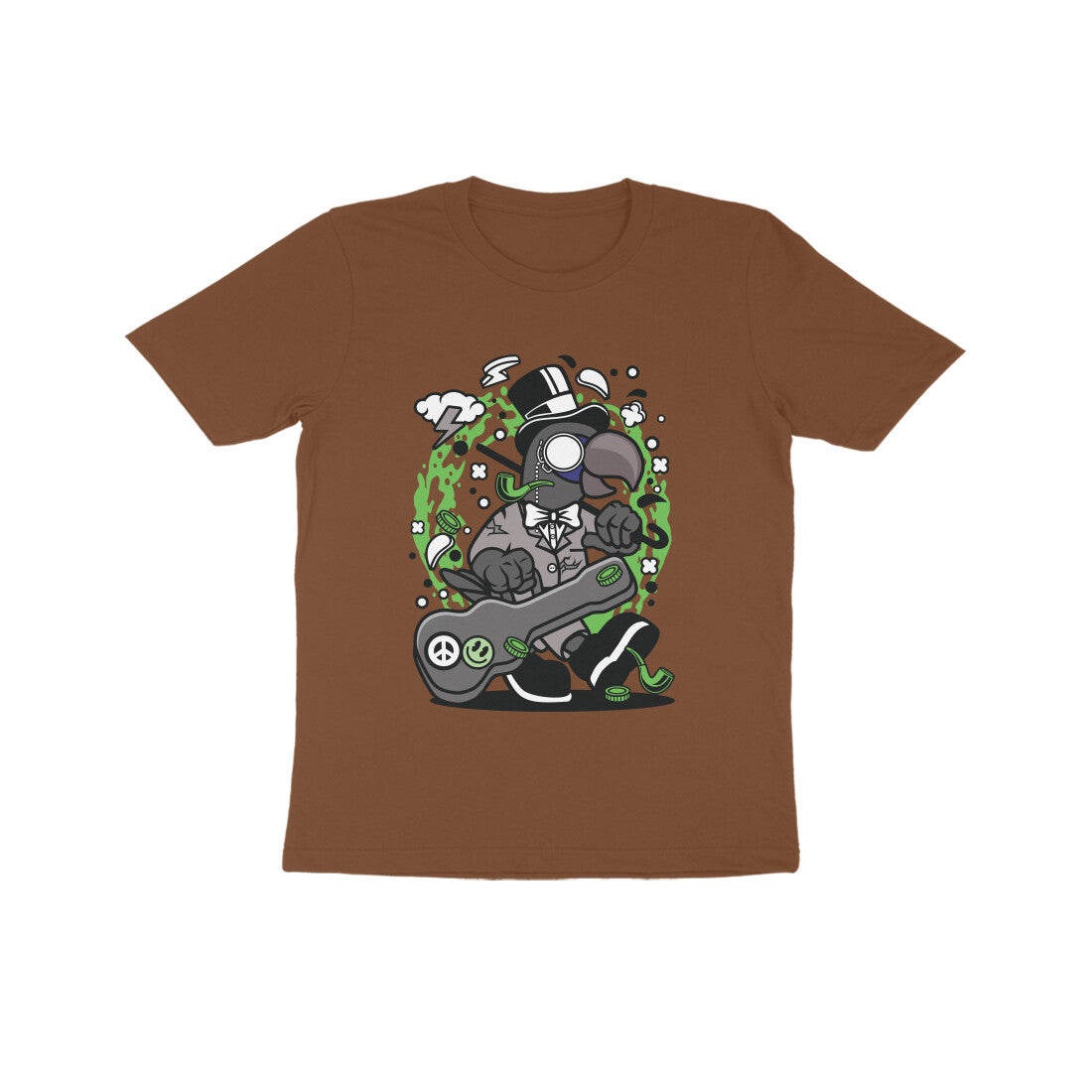 Kids' Half Sleeve Round Neck Tshirt β Green Bird Musician puraidoprints