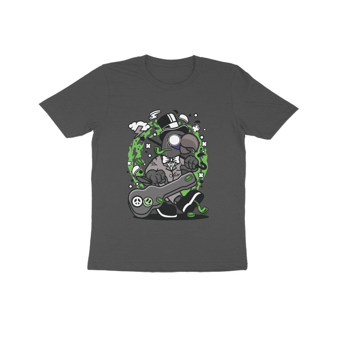 Kids' Half Sleeve Round Neck Tshirt β Green Bird Musician puraidoprints