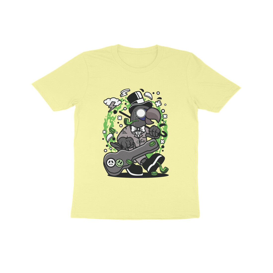 Kids' Half Sleeve Round Neck Tshirt β Green Bird Musician puraidoprints