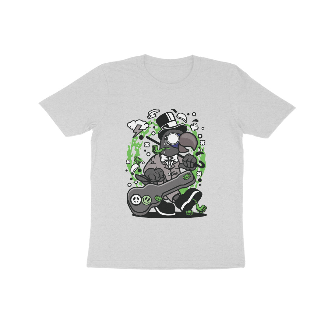 Kids' Half Sleeve Round Neck Tshirt β Green Bird Musician puraidoprints