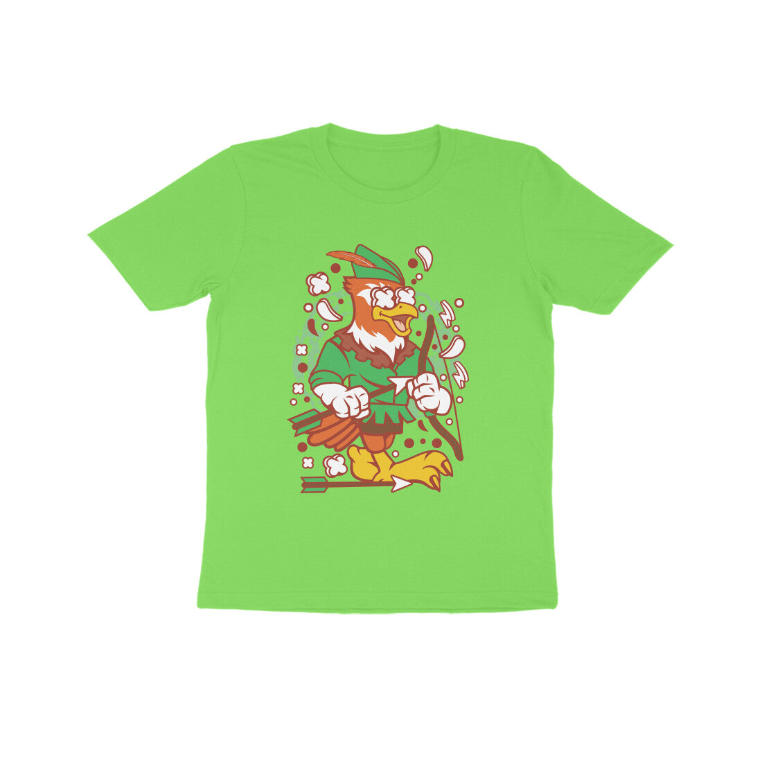 Kids' Half Sleeve Round Neck Tshirt β Green Bird Robinhood 2 puraidoprints