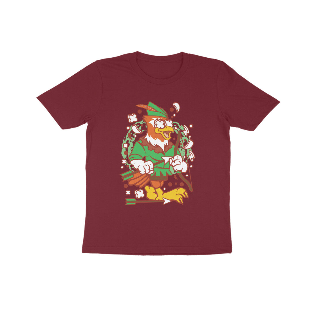 Kids' Half Sleeve Round Neck Tshirt β Green Bird Robinhood 2 puraidoprints