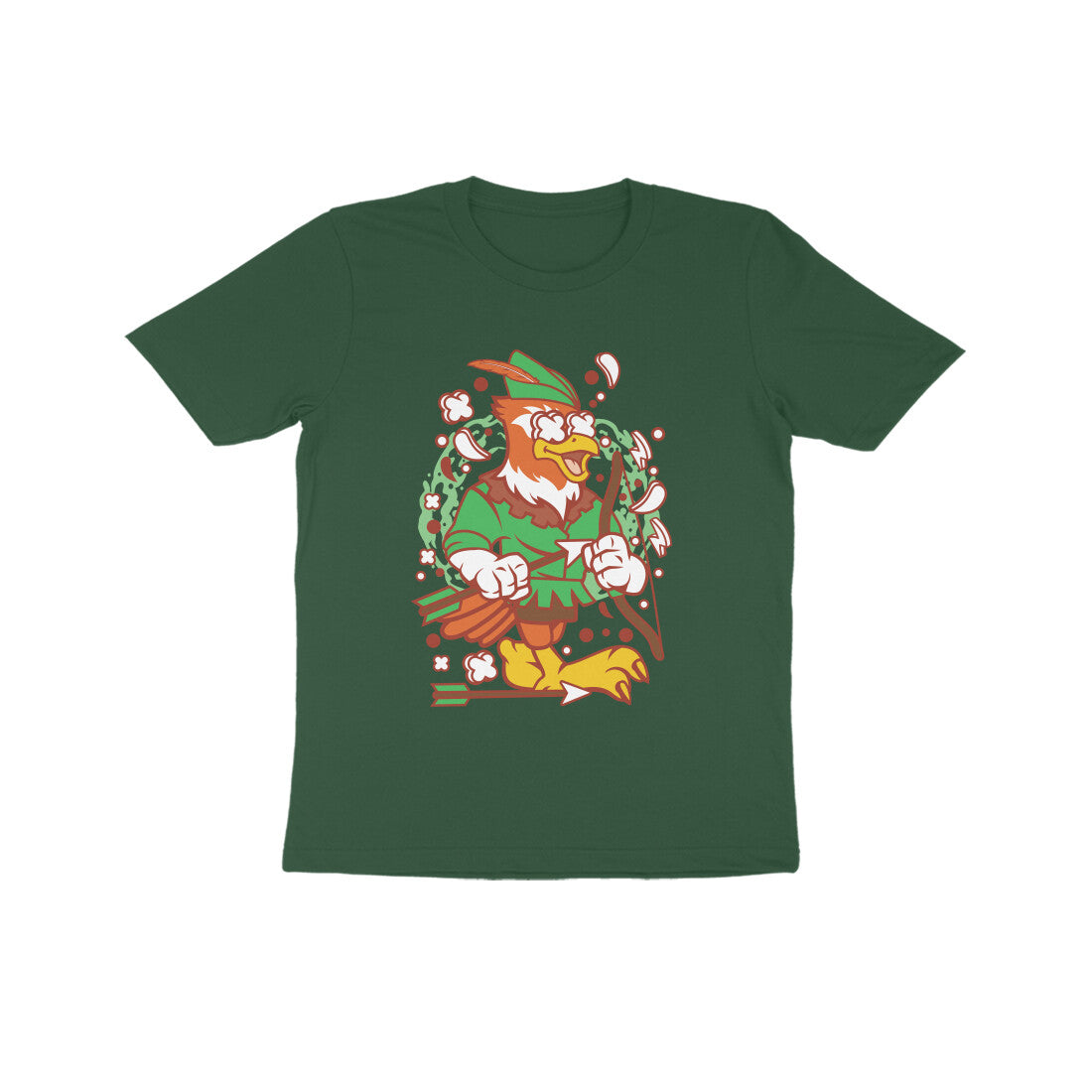 Kids' Half Sleeve Round Neck Tshirt β Green Bird Robinhood 2 puraidoprints