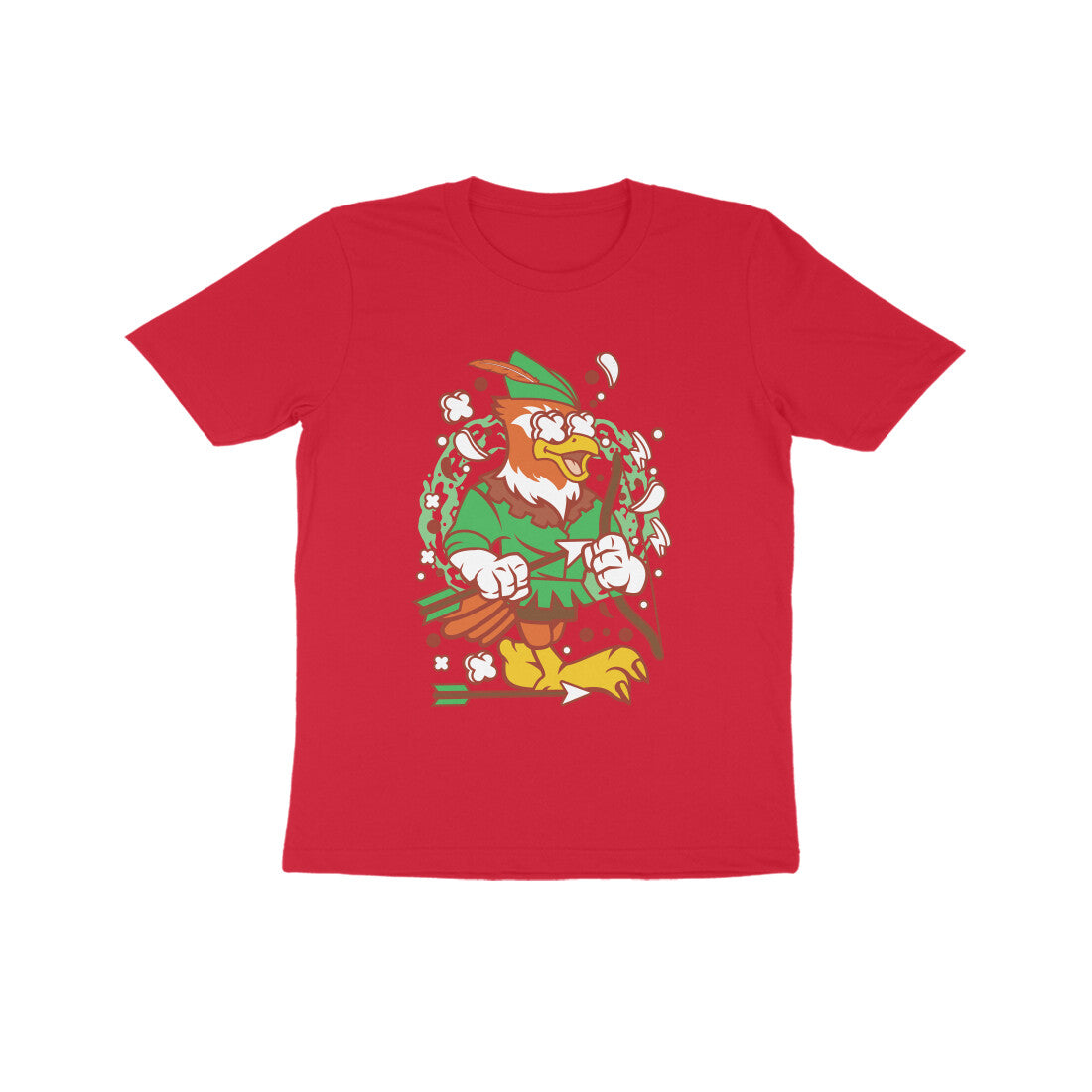 Kids' Half Sleeve Round Neck Tshirt β Green Bird Robinhood 2 puraidoprints