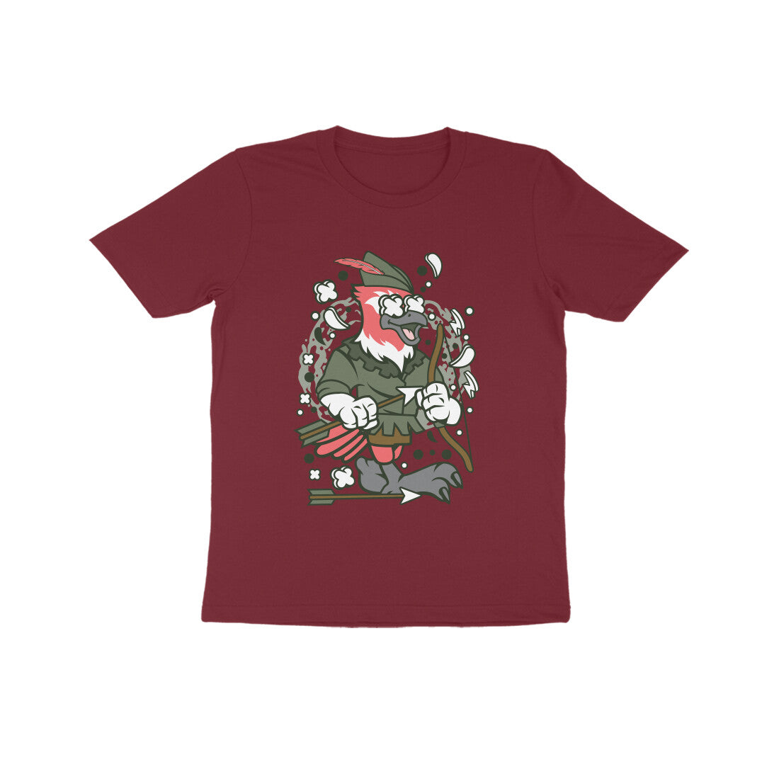 Kids' Half Sleeve Round Neck Tshirt β Green Bird Robinhood puraidoprints