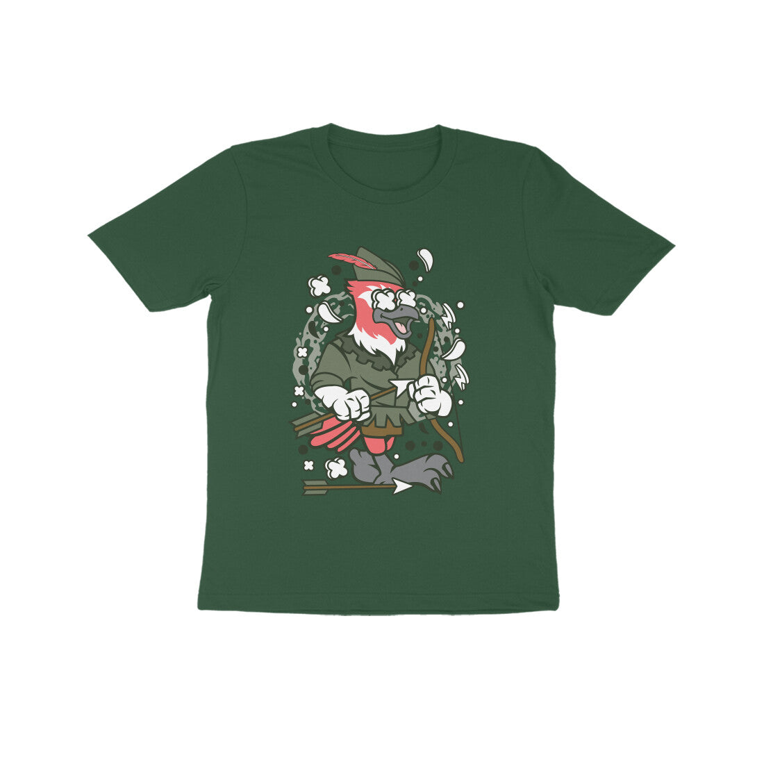 Kids' Half Sleeve Round Neck Tshirt β Green Bird Robinhood puraidoprints