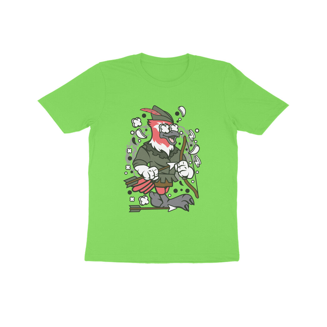 Kids' Half Sleeve Round Neck Tshirt β Green Bird Robinhood puraidoprints