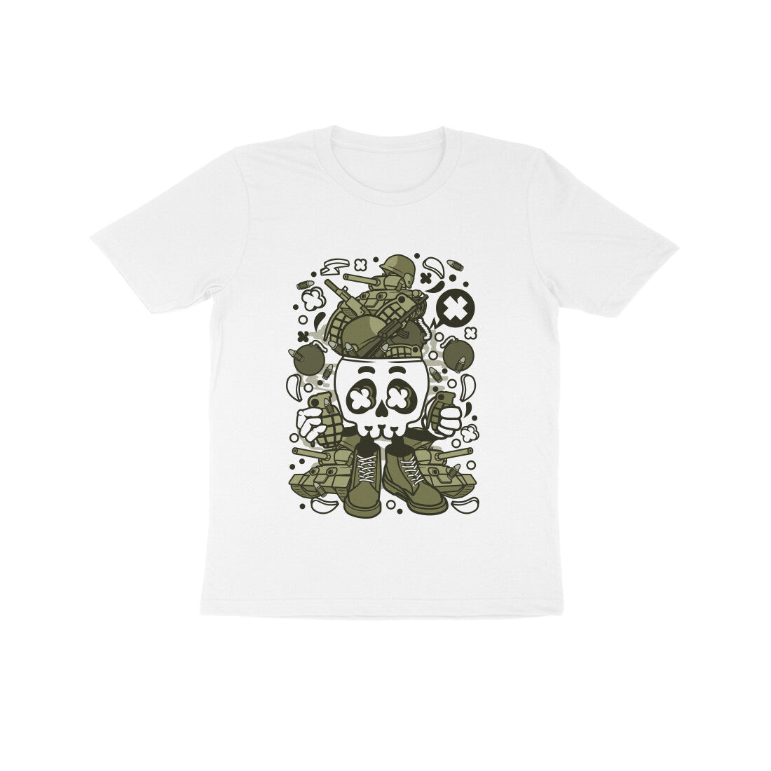Kids' Half Sleeve Round Neck Tshirt β Green Skull Army puraidoprints