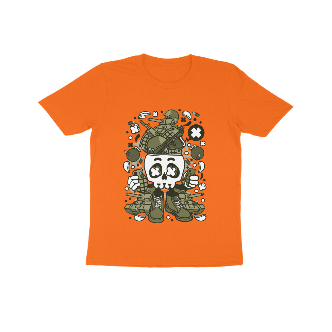 Kids' Half Sleeve Round Neck Tshirt β Green Skull Army puraidoprints