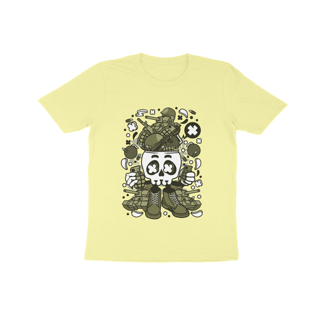 Kids' Half Sleeve Round Neck Tshirt β Green Skull Army puraidoprints