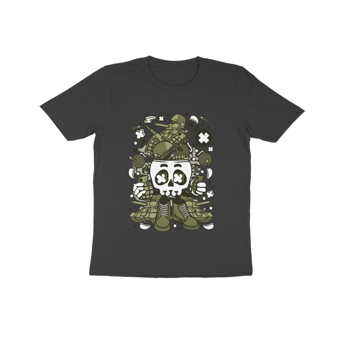 Kids' Half Sleeve Round Neck Tshirt β Green Skull Army puraidoprints