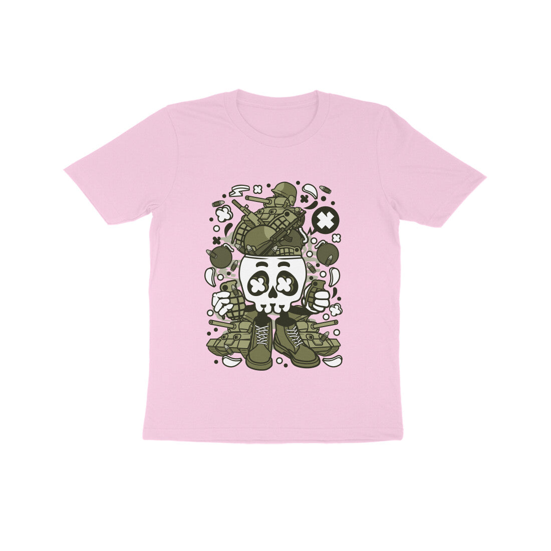 Kids' Half Sleeve Round Neck Tshirt β Green Skull Army puraidoprints