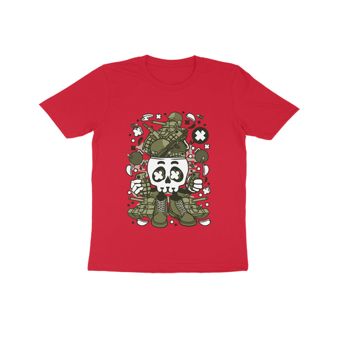 Kids' Half Sleeve Round Neck Tshirt β Green Skull Army puraidoprints