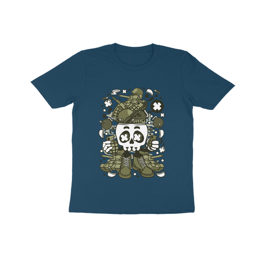 Kids' Half Sleeve Round Neck Tshirt β Green Skull Army puraidoprints