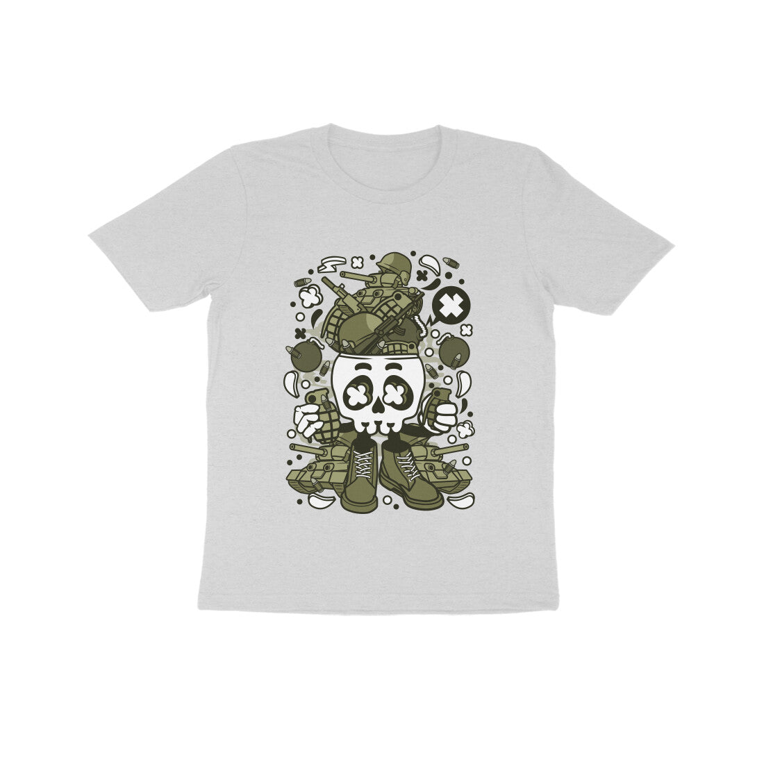 Kids' Half Sleeve Round Neck Tshirt β Green Skull Army puraidoprints