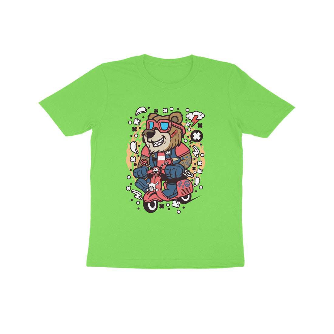 Kids' Half Sleeve Round Neck Tshirt β Orange Bear Scooterist puraidoprints