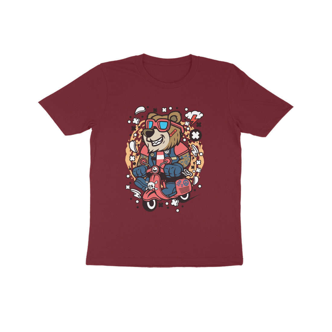 Kids' Half Sleeve Round Neck Tshirt β Orange Bear Scooterist puraidoprints