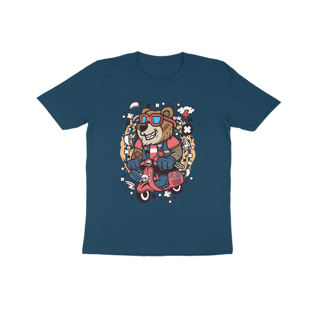 Kids' Half Sleeve Round Neck Tshirt β Orange Bear Scooterist puraidoprints