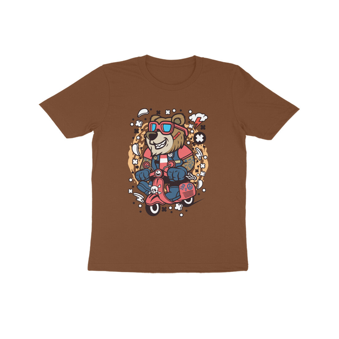 Kids' Half Sleeve Round Neck Tshirt β Orange Bear Scooterist puraidoprints