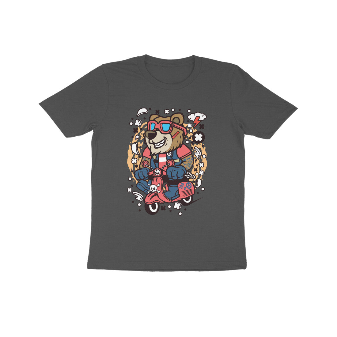 Kids' Half Sleeve Round Neck Tshirt β Orange Bear Scooterist puraidoprints
