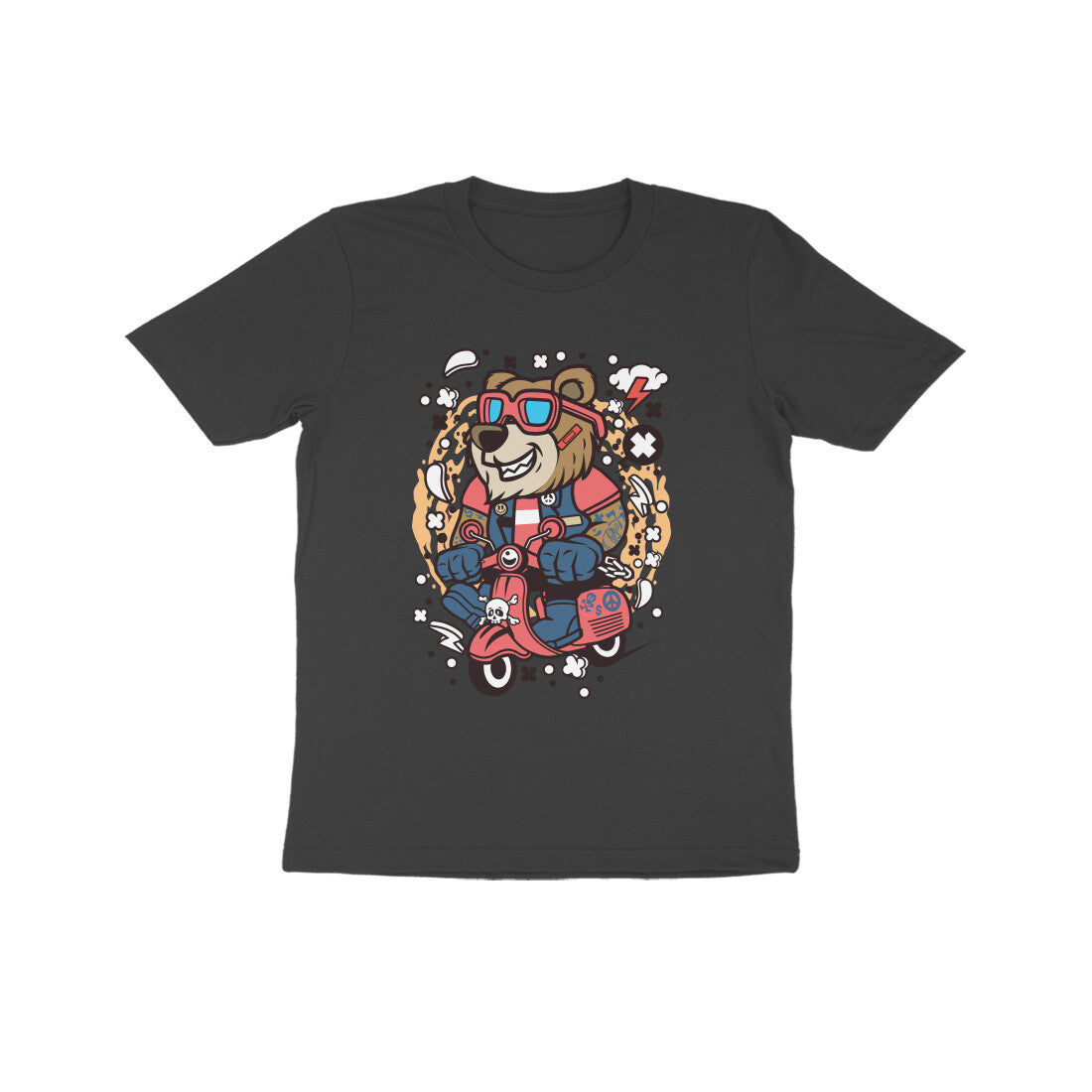 Kids' Half Sleeve Round Neck Tshirt β Orange Bear Scooterist puraidoprints