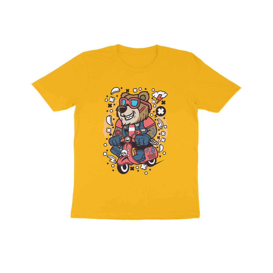 Kids' Half Sleeve Round Neck Tshirt β Orange Bear Scooterist puraidoprints