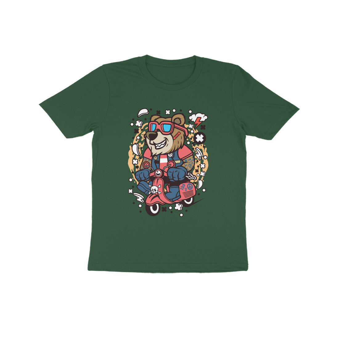 Kids' Half Sleeve Round Neck Tshirt β Orange Bear Scooterist puraidoprints