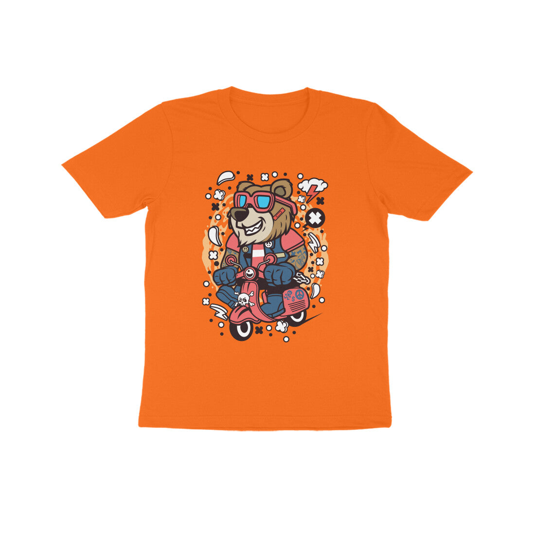 Kids' Half Sleeve Round Neck Tshirt β Orange Bear Scooterist puraidoprints