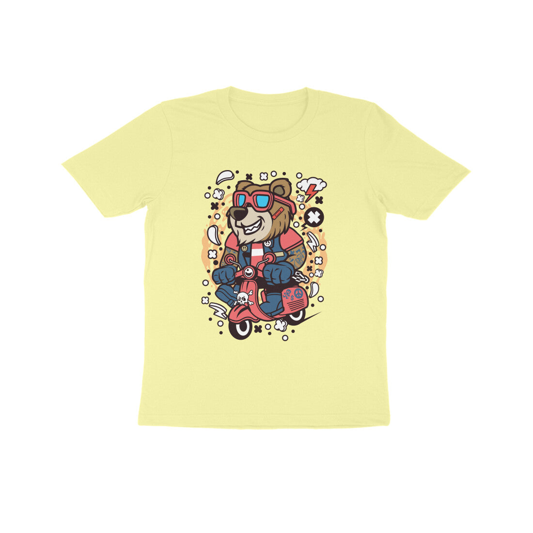 Kids' Half Sleeve Round Neck Tshirt β Orange Bear Scooterist puraidoprints
