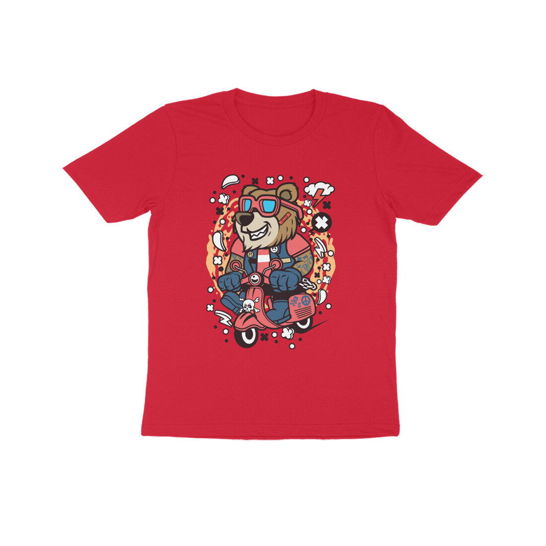 Kids' Half Sleeve Round Neck Tshirt β Orange Bear Scooterist puraidoprints