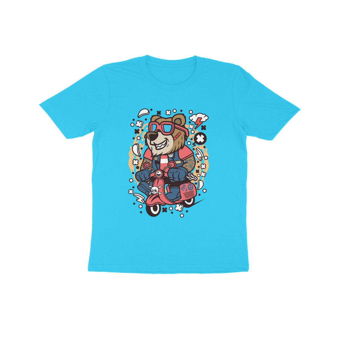 Kids' Half Sleeve Round Neck Tshirt β Orange Bear Scooterist puraidoprints