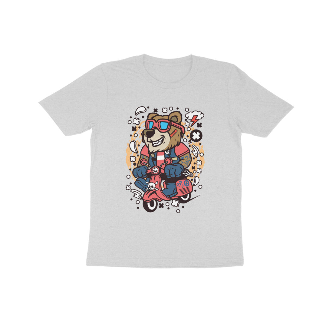 Kids' Half Sleeve Round Neck Tshirt β Orange Bear Scooterist puraidoprints