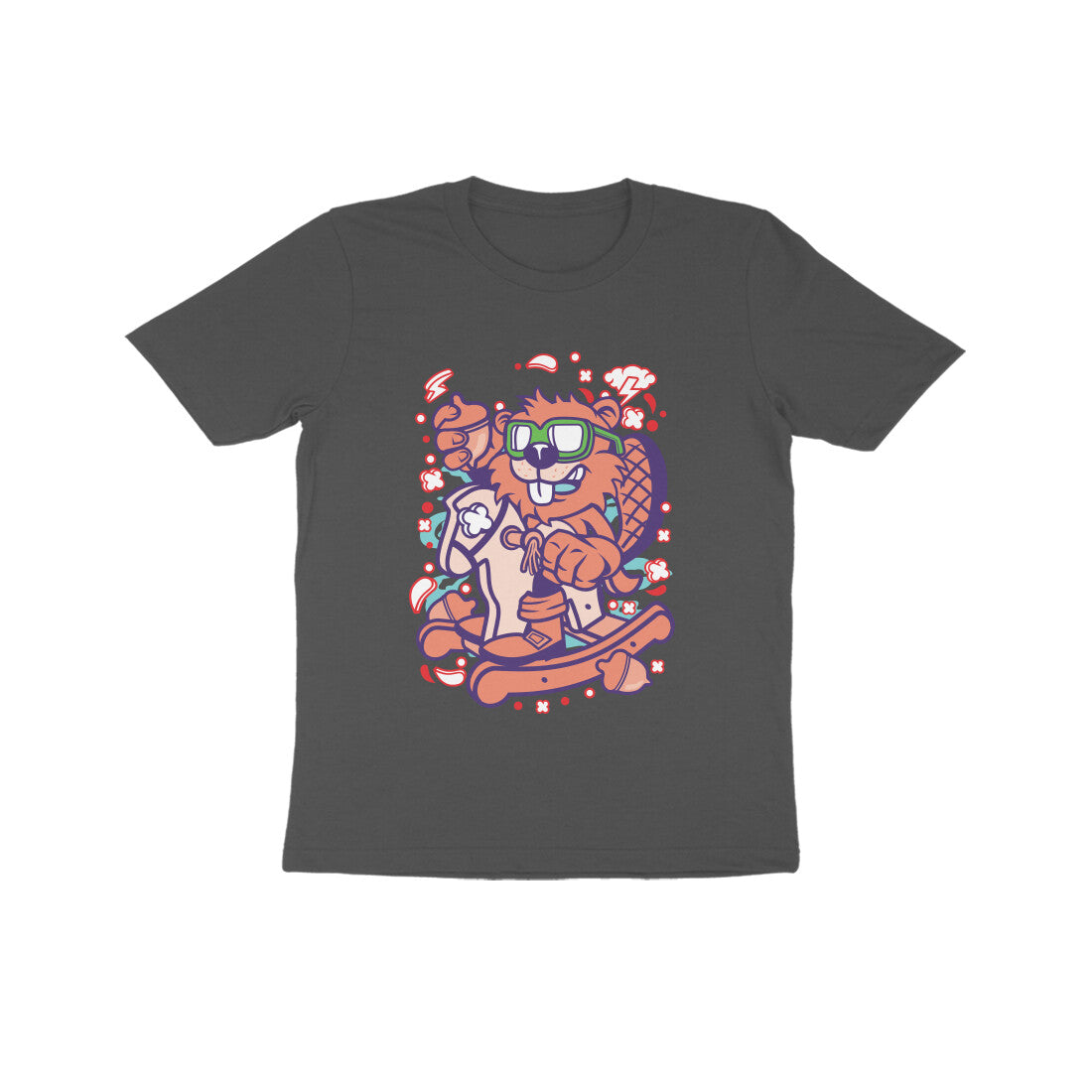 Kids' Half Sleeve Round Neck Tshirt β Orange Beaver Rocking Horse puraidoprints