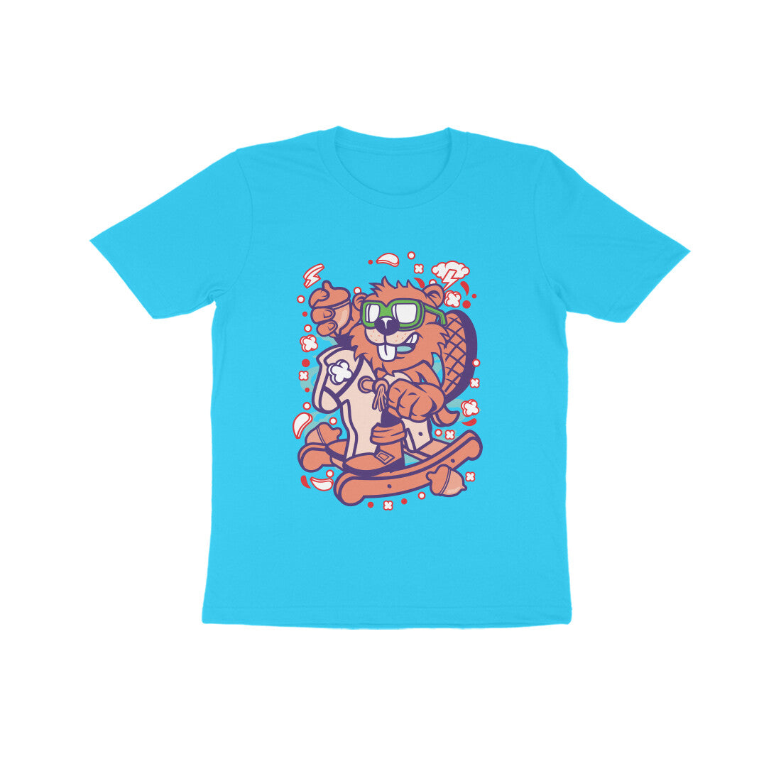Kids' Half Sleeve Round Neck Tshirt β Orange Beaver Rocking Horse puraidoprints