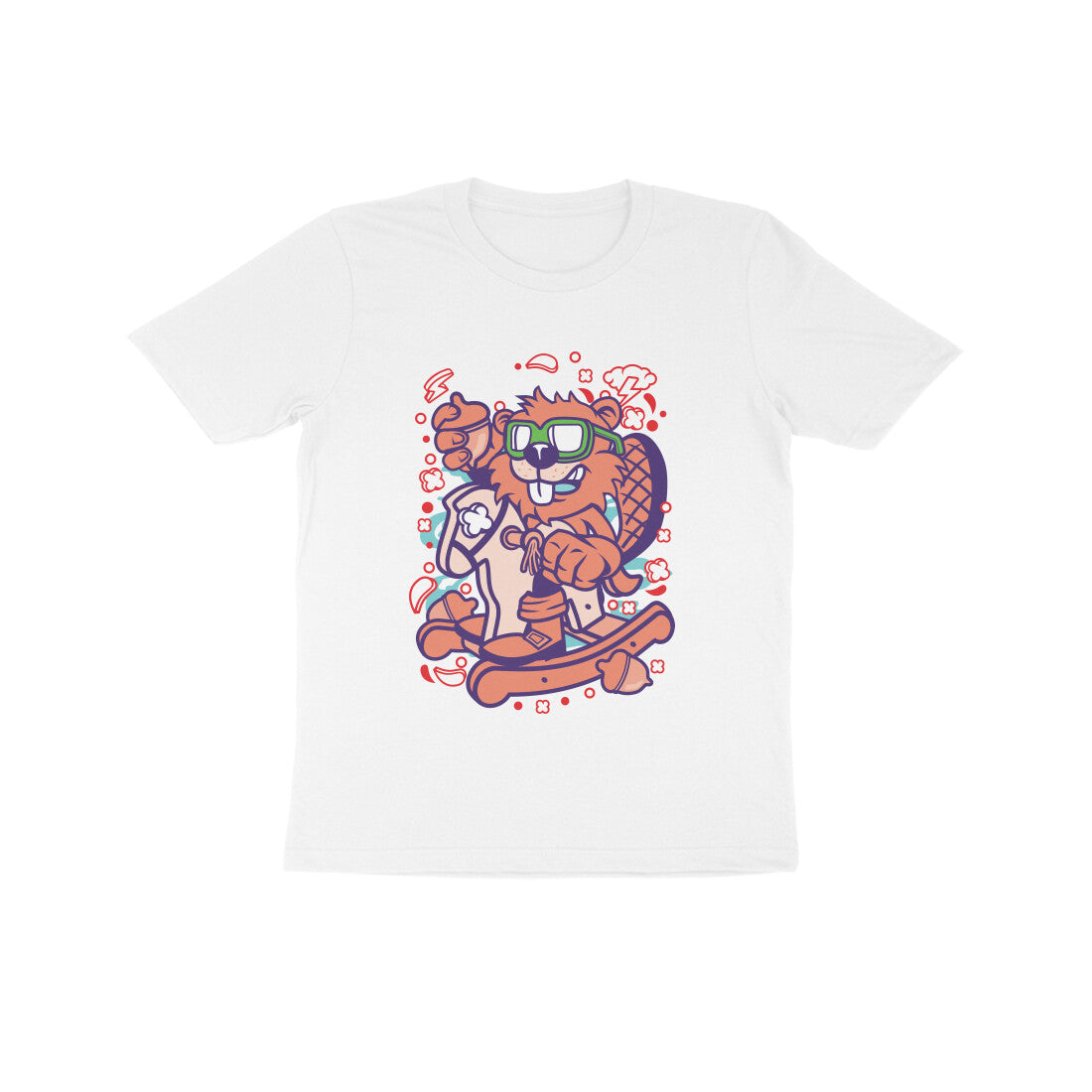 Kids' Half Sleeve Round Neck Tshirt β Orange Beaver Rocking Horse puraidoprints