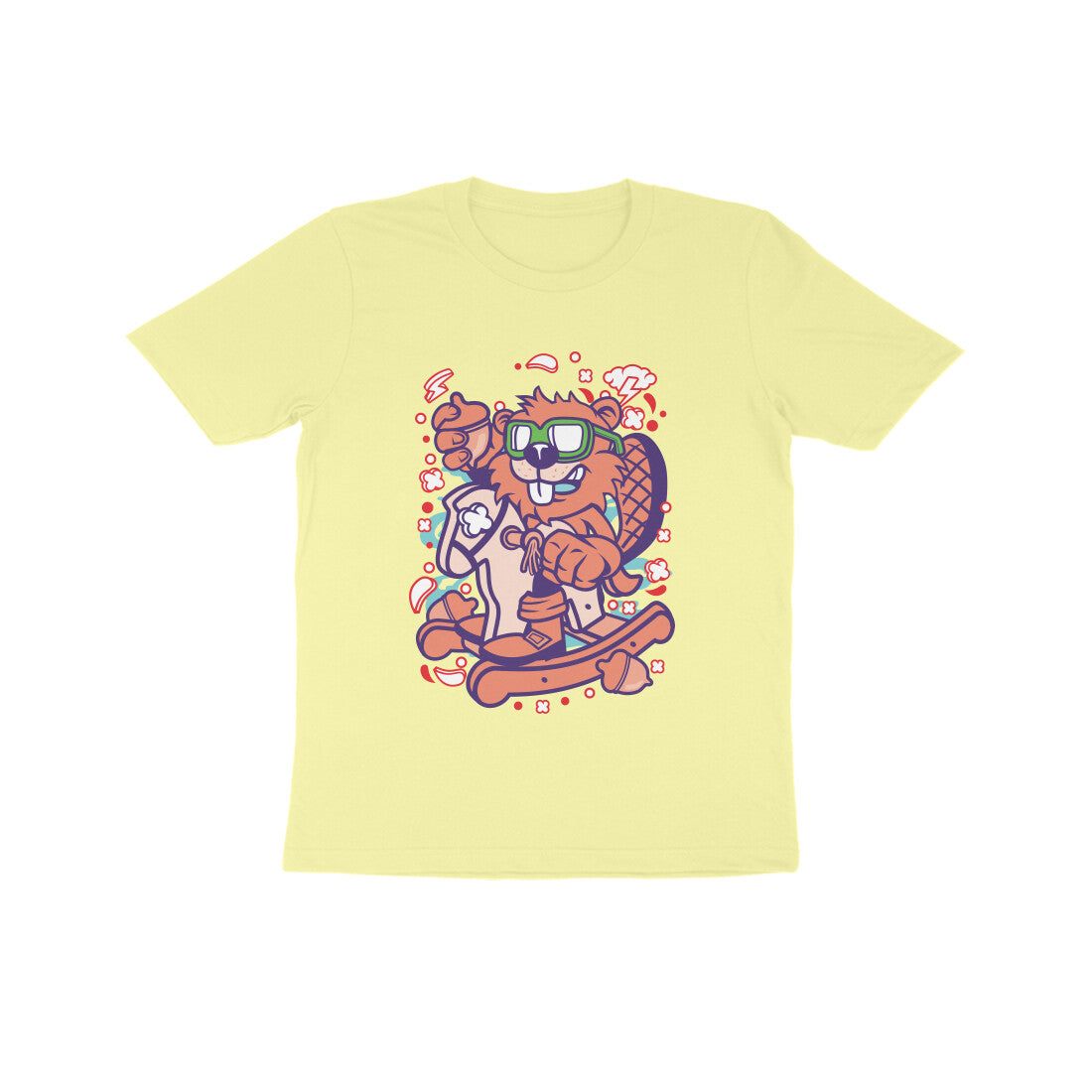 Kids' Half Sleeve Round Neck Tshirt β Orange Beaver Rocking Horse puraidoprints