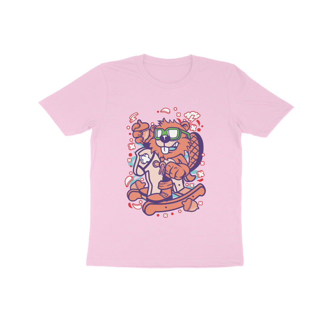 Kids' Half Sleeve Round Neck Tshirt β Orange Beaver Rocking Horse puraidoprints