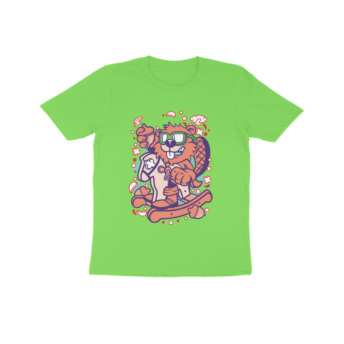 Kids' Half Sleeve Round Neck Tshirt β Orange Beaver Rocking Horse puraidoprints