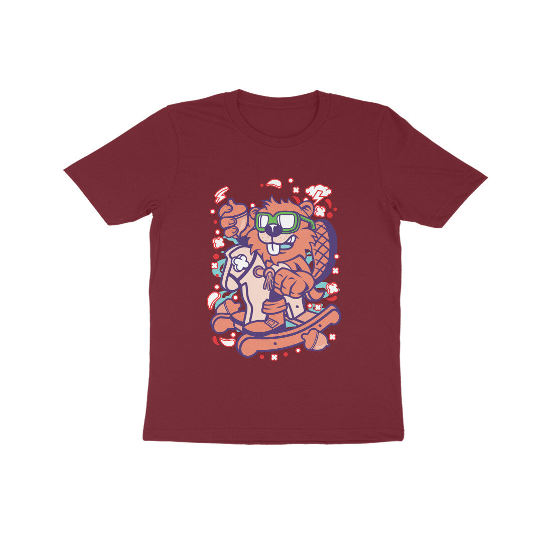 Kids' Half Sleeve Round Neck Tshirt β Orange Beaver Rocking Horse puraidoprints