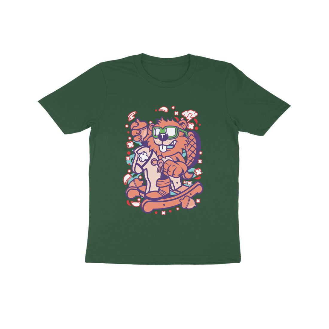 Kids' Half Sleeve Round Neck Tshirt β Orange Beaver Rocking Horse puraidoprints