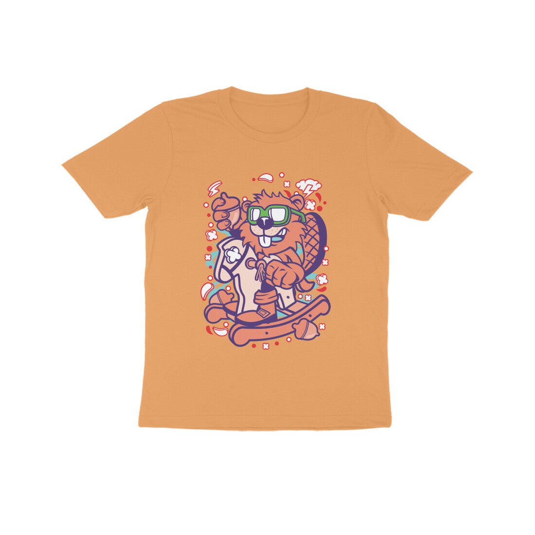 Kids' Half Sleeve Round Neck Tshirt β Orange Beaver Rocking Horse puraidoprints