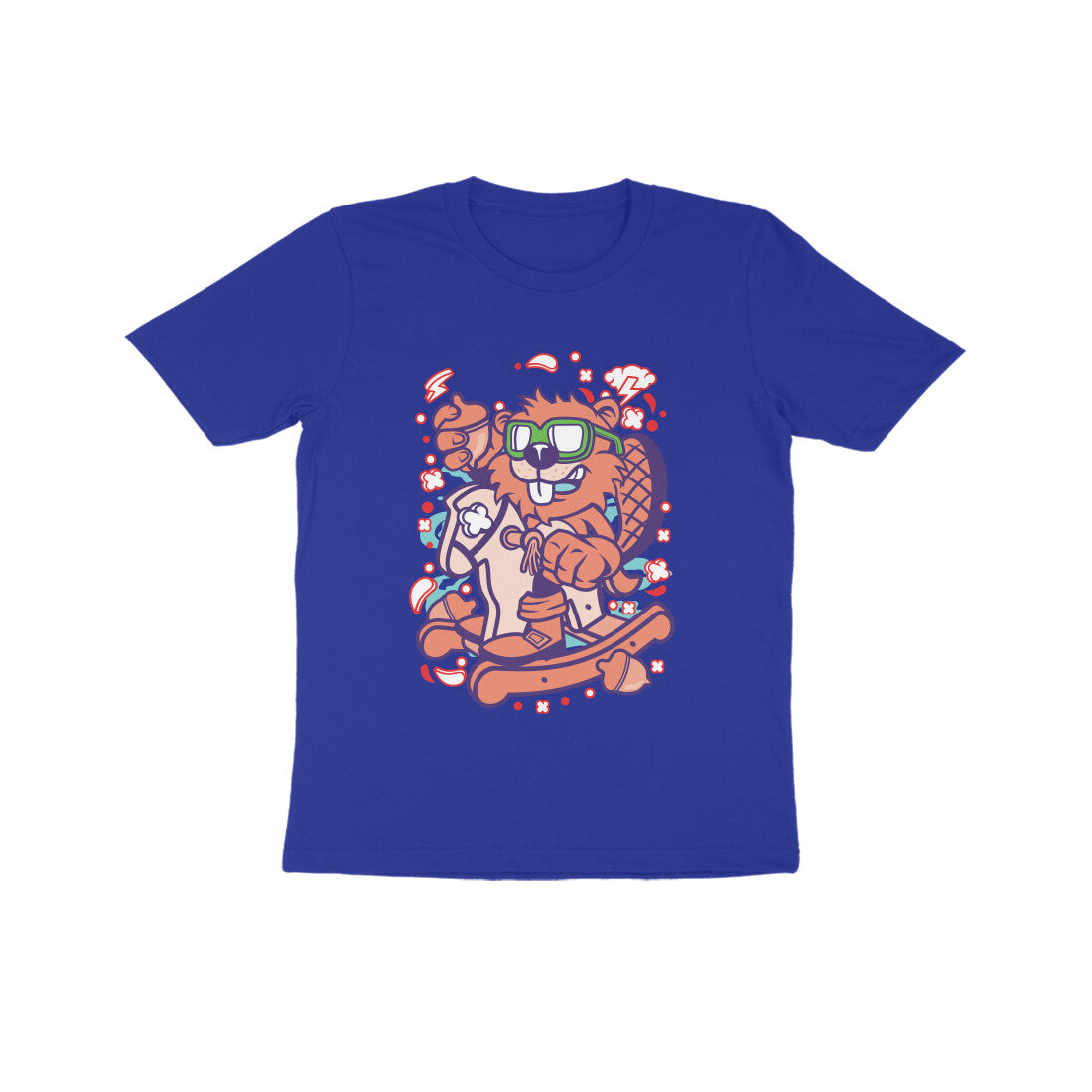 Kids' Half Sleeve Round Neck Tshirt β Orange Beaver Rocking Horse puraidoprints