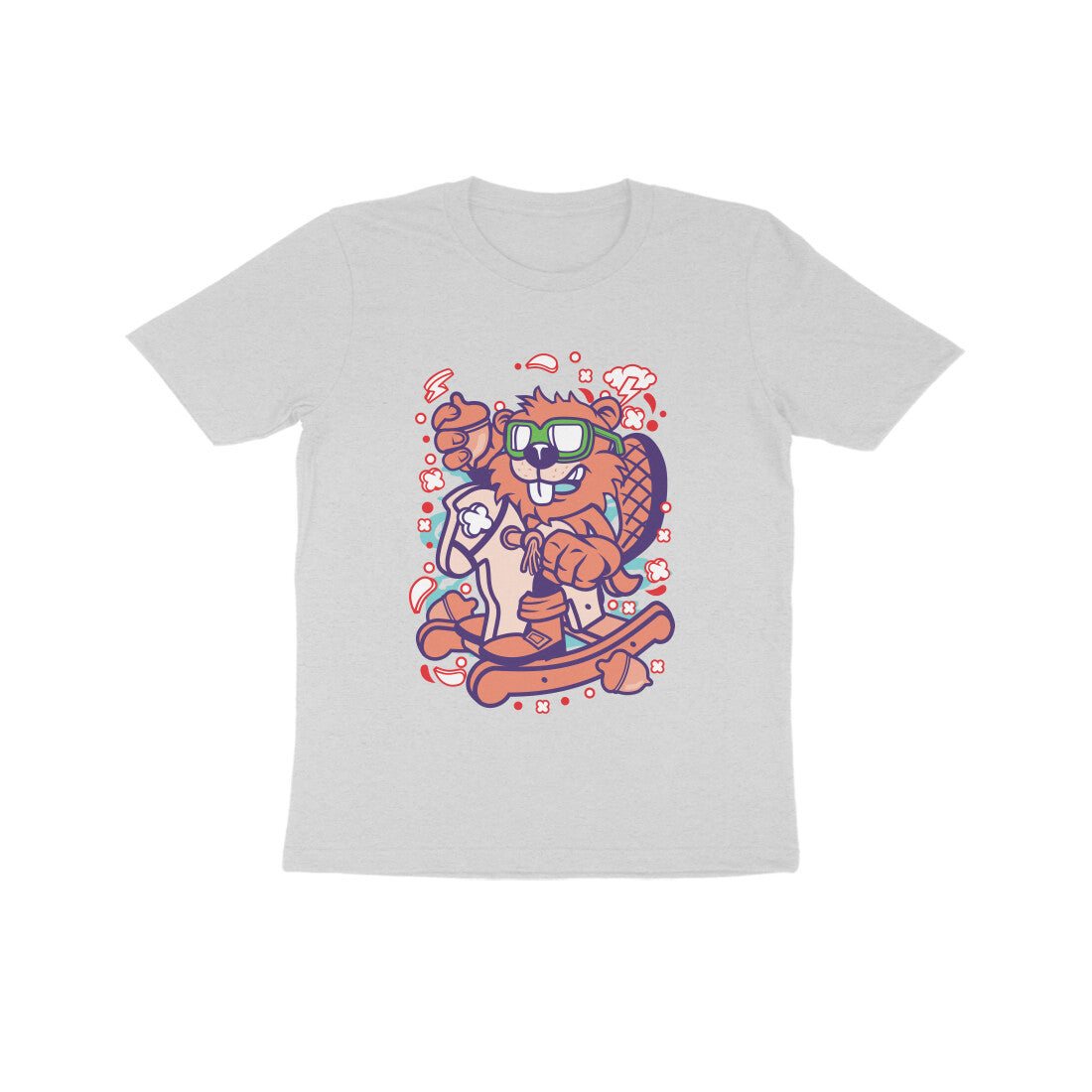 Kids' Half Sleeve Round Neck Tshirt β Orange Beaver Rocking Horse puraidoprints