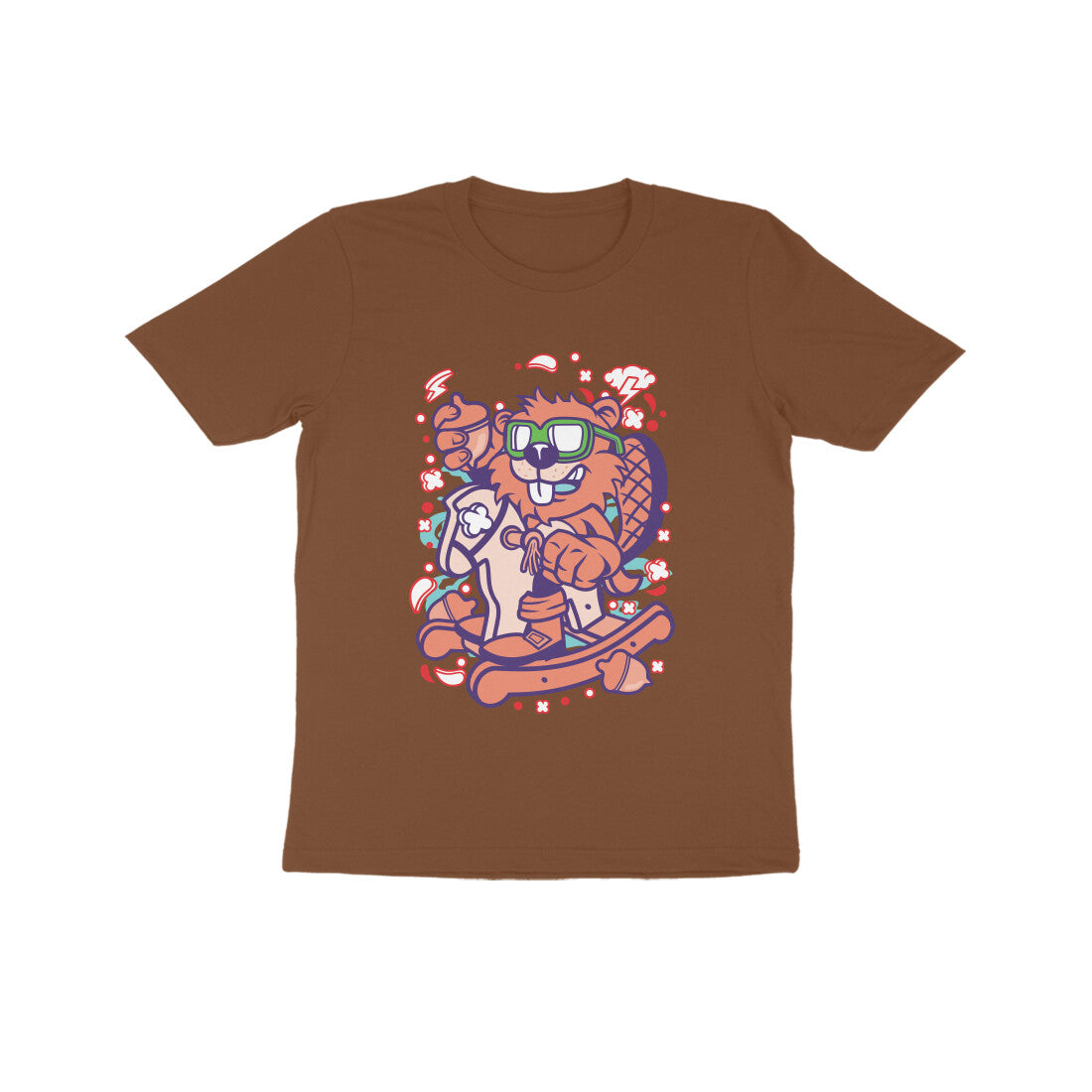 Kids' Half Sleeve Round Neck Tshirt β Orange Beaver Rocking Horse puraidoprints