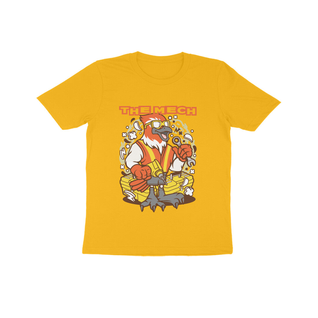 Kids' Half Sleeve Round Neck Tshirt β Orange Bird Mech puraidoprints