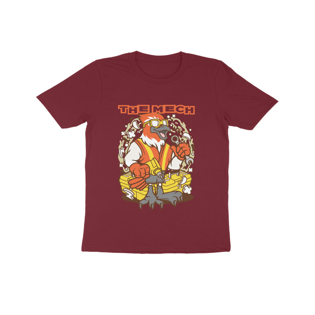 Kids' Half Sleeve Round Neck Tshirt β Orange Bird Mech puraidoprints